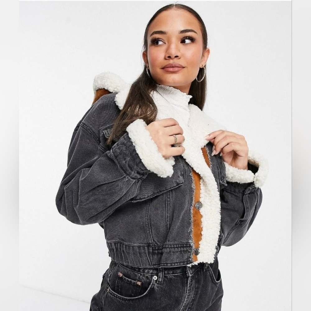 Free People Perry hooded denim and Sherpa jacket